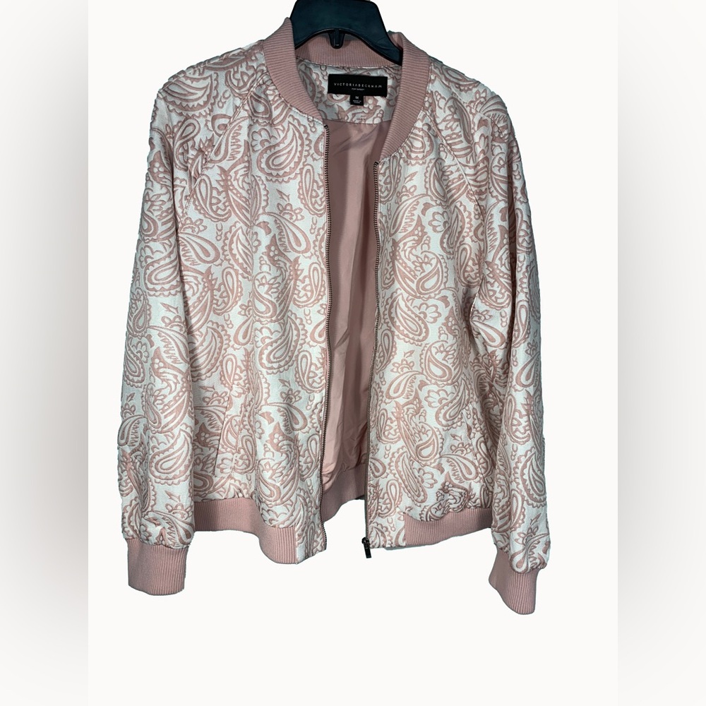 Victoria Beckham bomber jacket for target 1x pink/whitr paisley jacquard